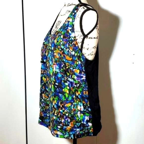 YAS- Women's Multi-Color vibrant Artsy Mirror bright Dressy tank top Mod Sz. M - Picture 2 of 5